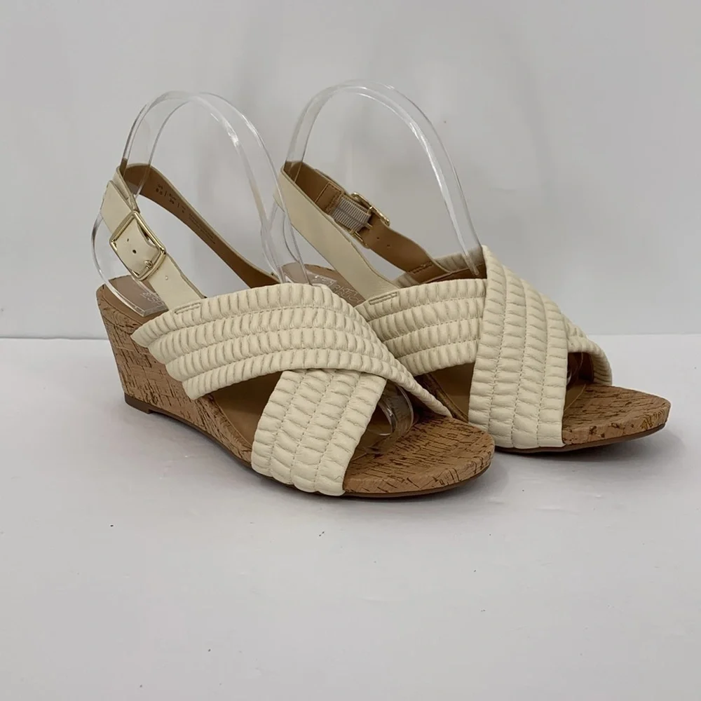 Market & Spruce Jayna cork wedge sandals cream criss cross strap shoe new 7